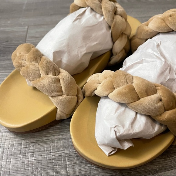 Kaanas Coco Chunky Braided Leather Slide Sandals Caramel Size 8 M - Picture 2 of 5